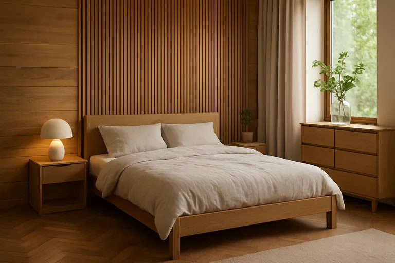 Sfeervolle slaapkamer met hout voor natuurlijke rust en tijdloze charme