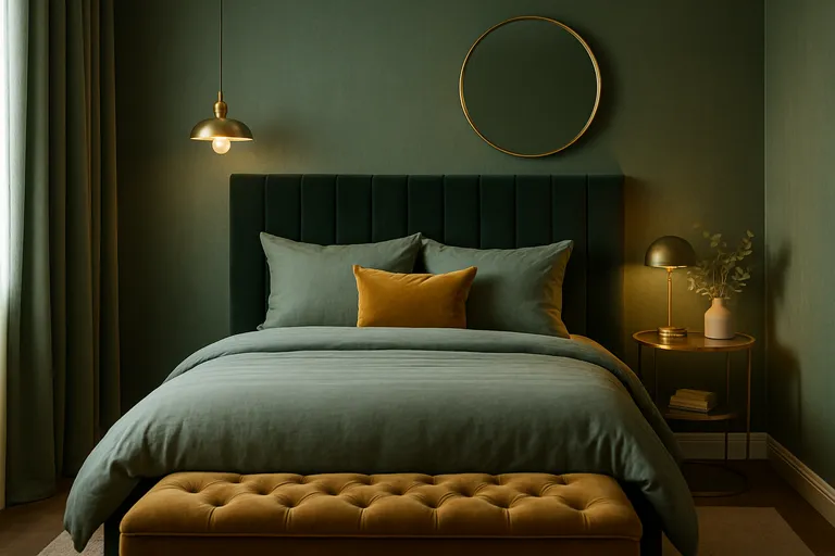 Slaapkamer inspiratie in groen en goud voor luxe en rust
